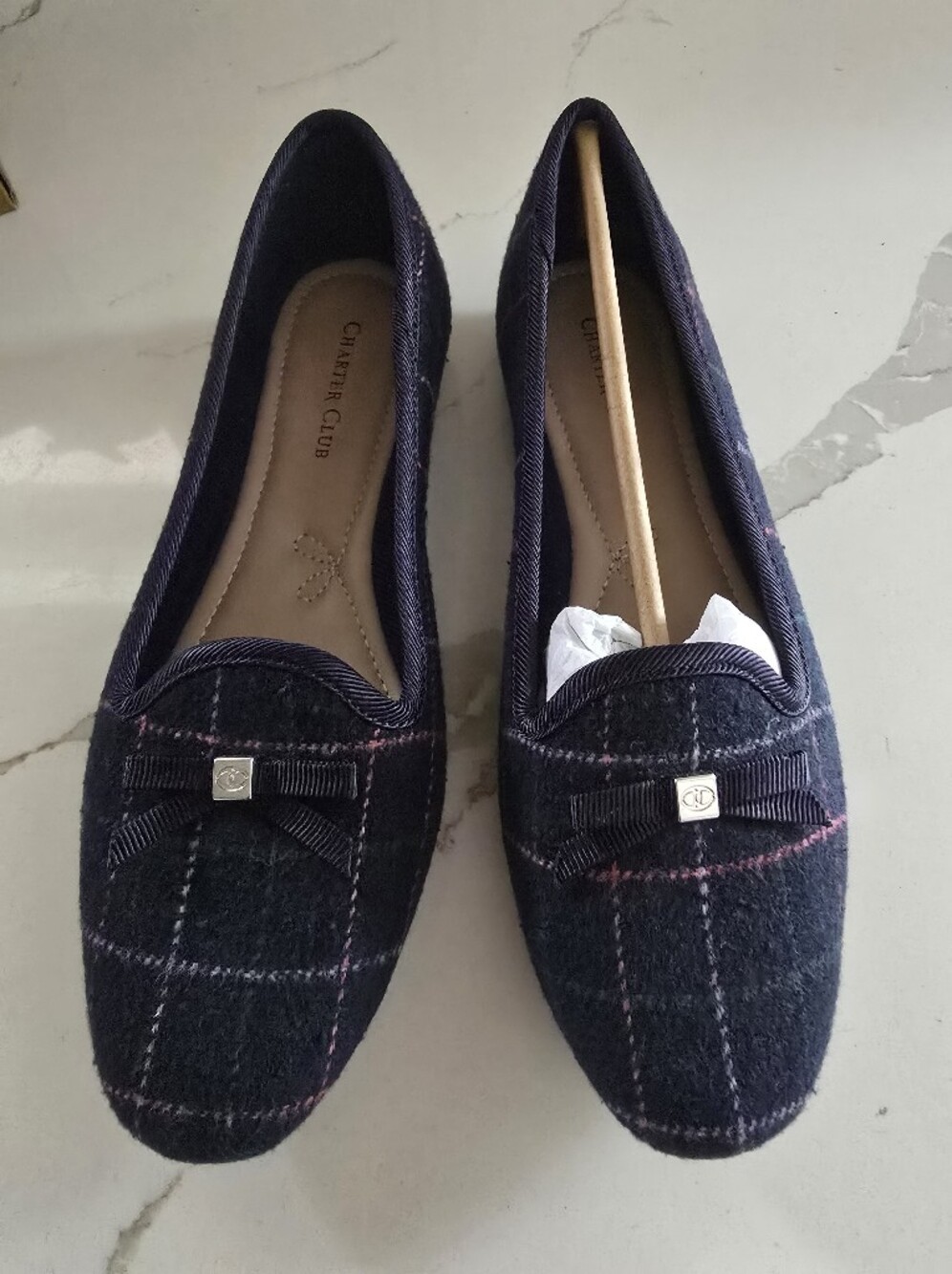 Charter Club Women's Navy Blue Plaid Slip-On Loafers